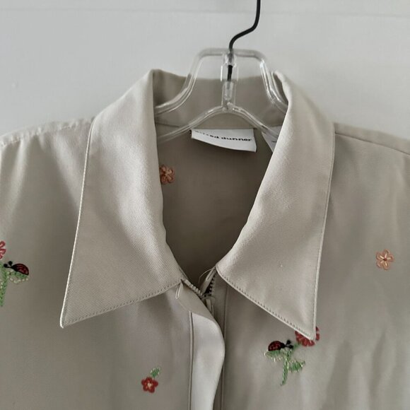 Vintage Alfred Dunner Tan Flower Embroidered Windbreaker Zip Jacket Plus Size 16 - Picture 3 of 16